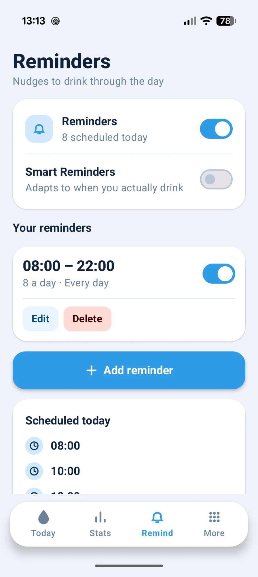 Reminders screen