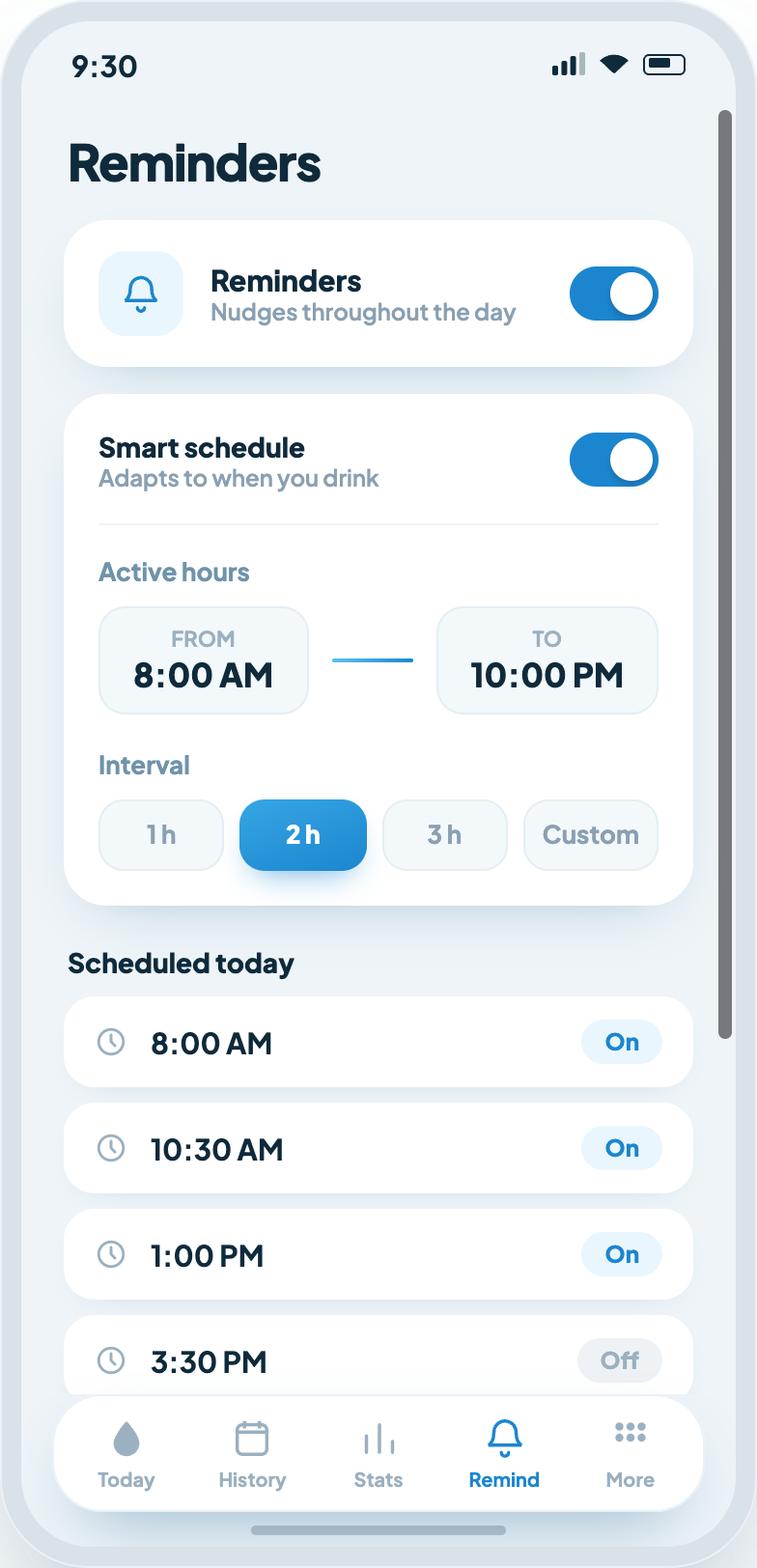 Reminders screen